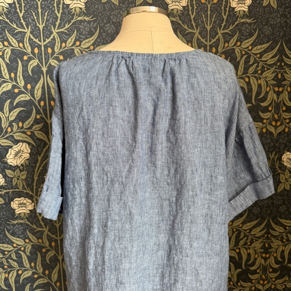 Charter Club Luxury Linen Front Tie Blue Lagenlook Top - Picture 3 of 10